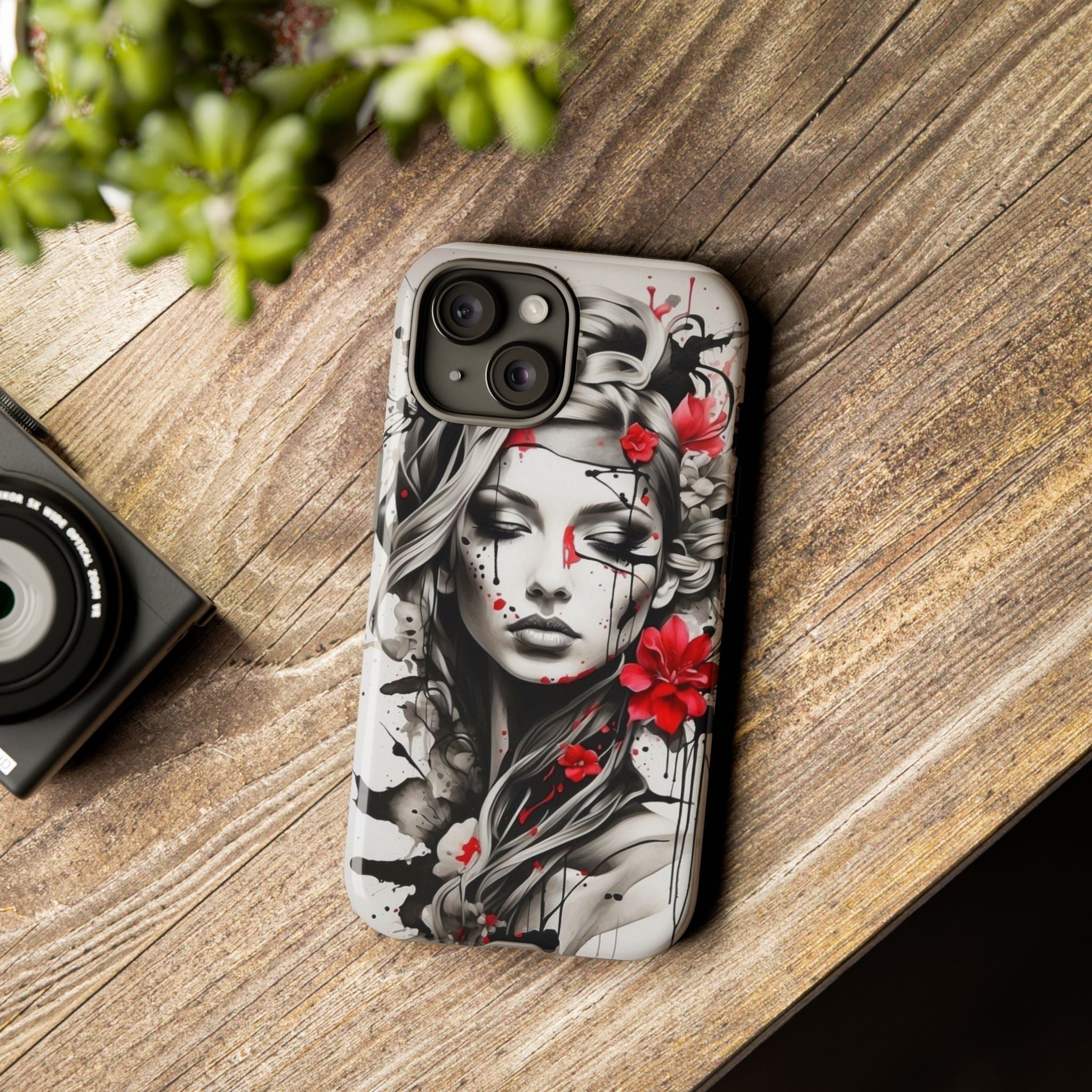 Phone Case Noir Floral Portrait Protective Tough Case