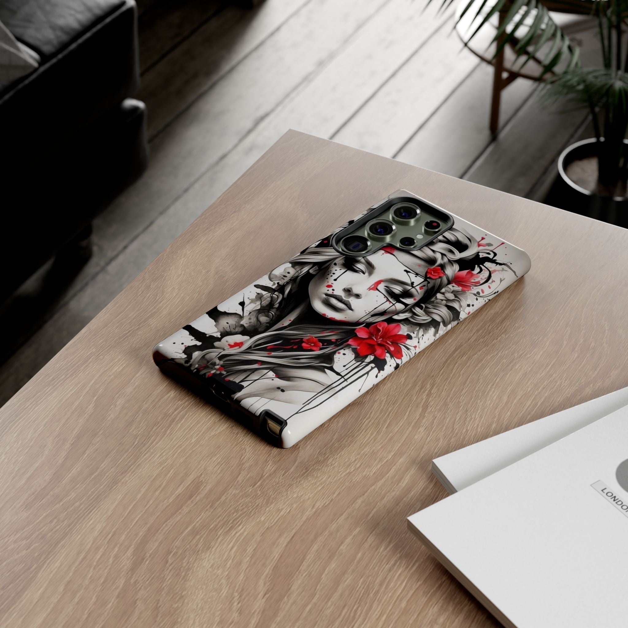 Phone Case Noir Floral Portrait Protective Tough Case