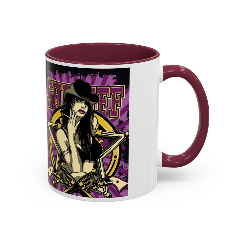 Sheriff Pin-Up Art Coffee Mug (11oz/15oz) — Retro Western Femme Fatale Ceramic Mug