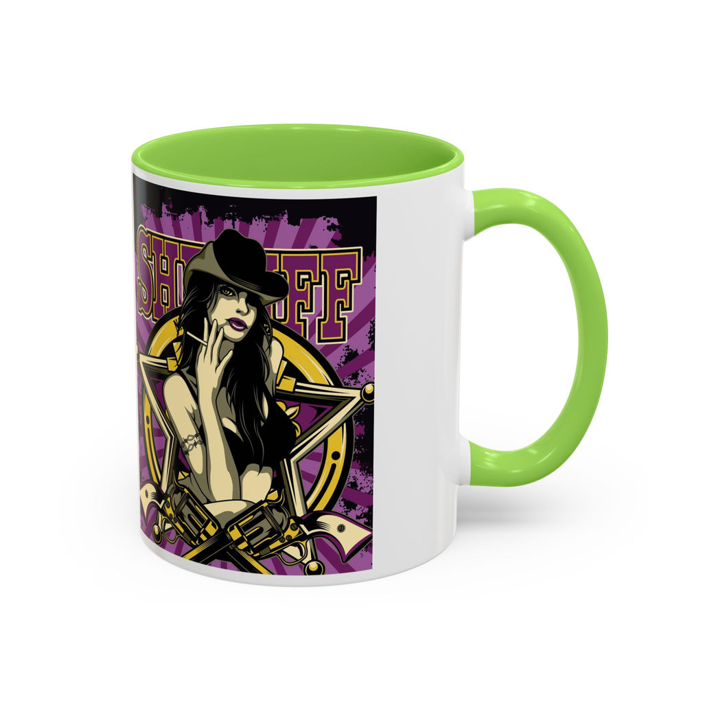 Sheriff Pin-Up Art Coffee Mug (11oz/15oz) — Retro Western Femme Fatale Ceramic Mug