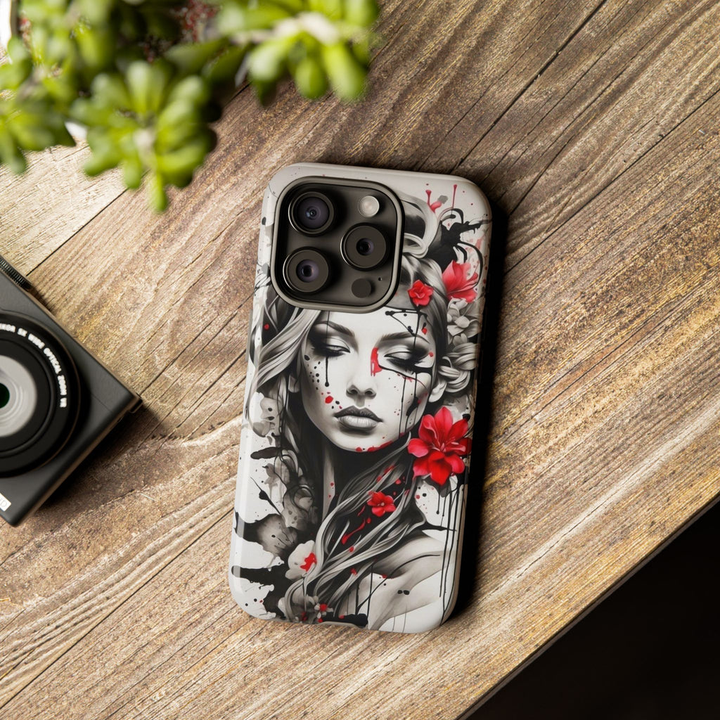 Phone Case Noir Floral Portrait Protective Tough Case