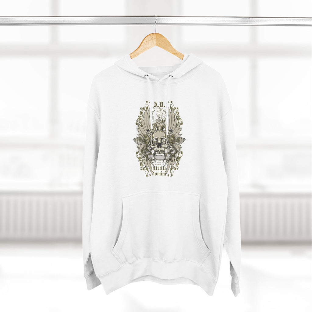 Skull Crest Hoodie — Gothic Winged Skull Graphic Fleece Pullover