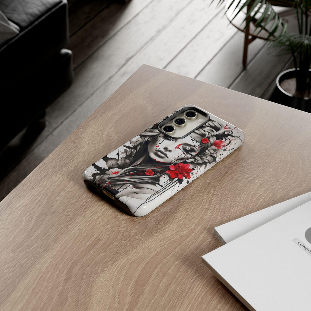 Phone Case Noir Floral Portrait Protective Tough Case