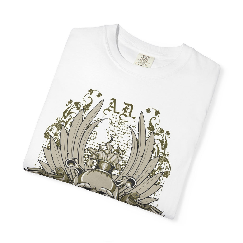 Skull Crest Illustration T-shirt | Floral Pinup Back Design