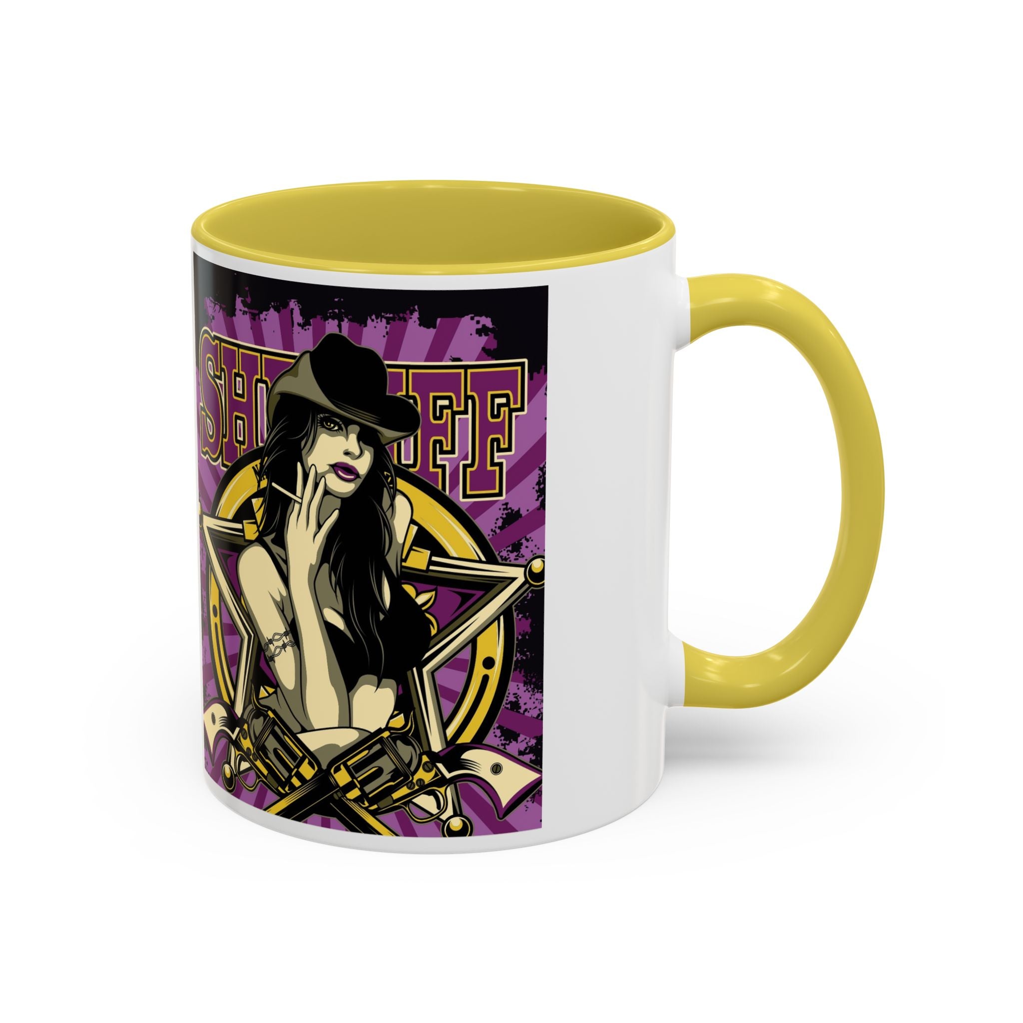 Sheriff Pin-Up Art Coffee Mug (11oz/15oz) — Retro Western Femme Fatale Ceramic Mug