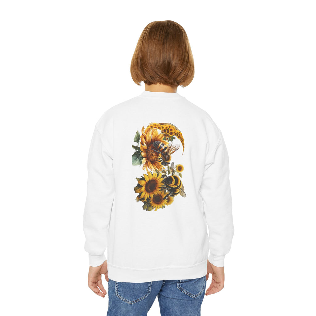 Sunflower Faces Youth Sweatshirt - Artistic Floral Portrait Crewneck