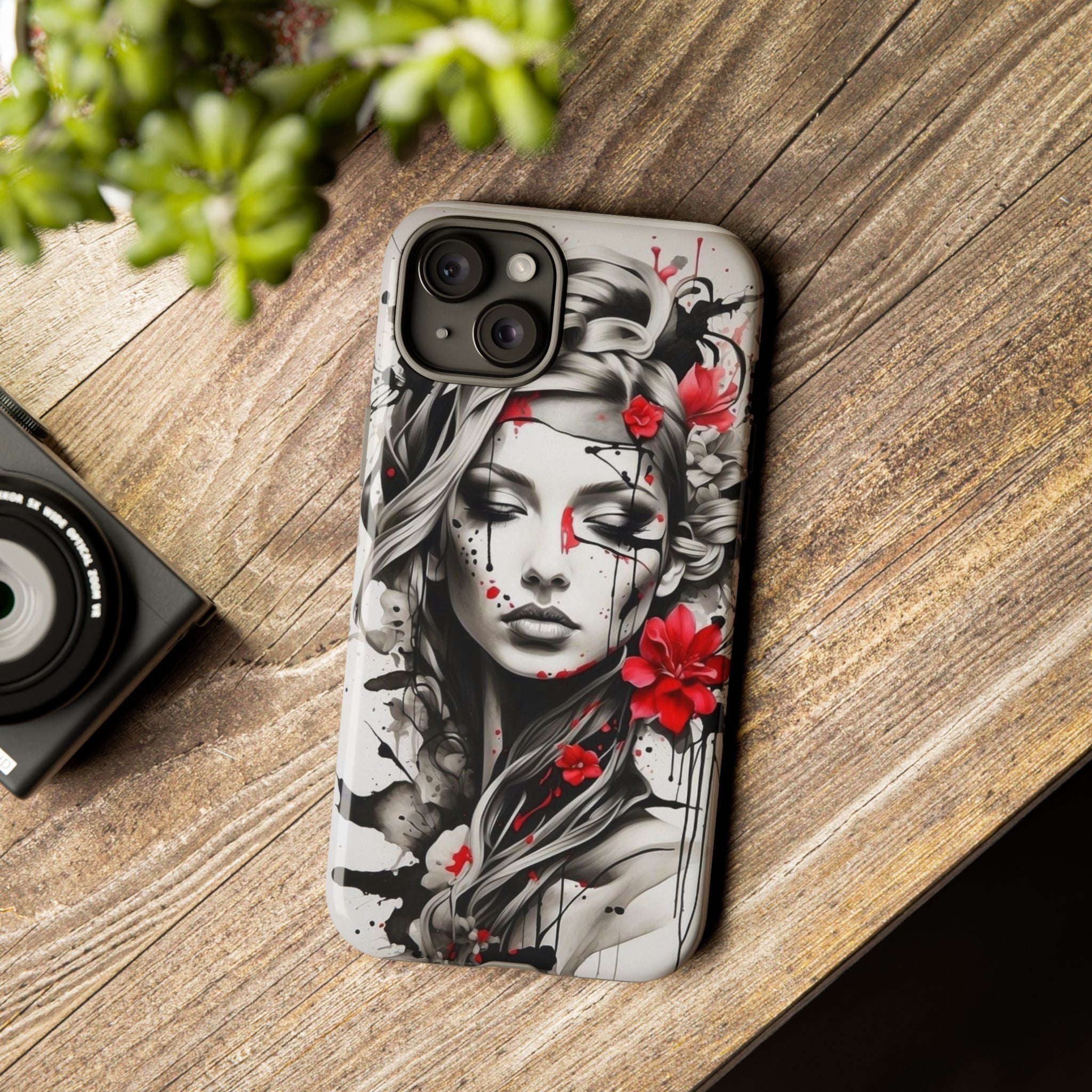 Phone Case Noir Floral Portrait Protective Tough Case