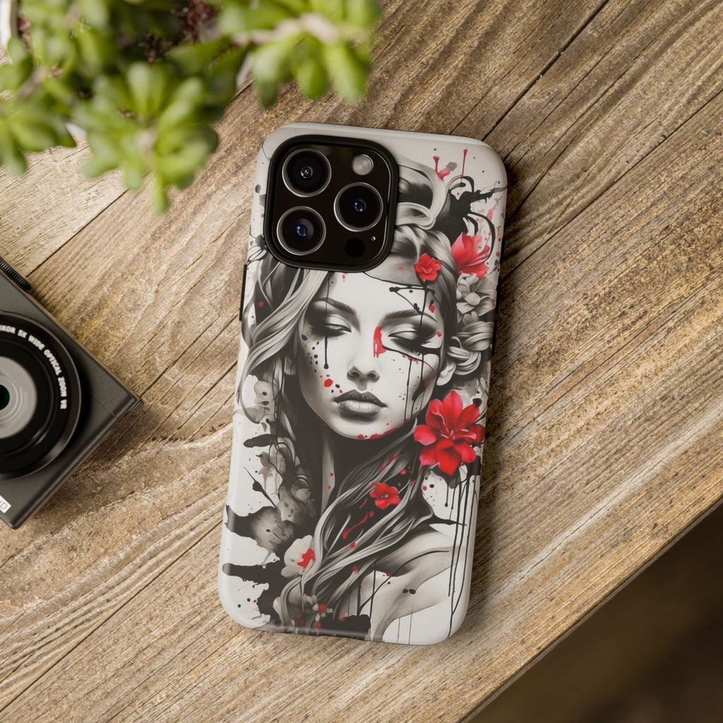 Phone Case Noir Floral Portrait Protective Tough Case