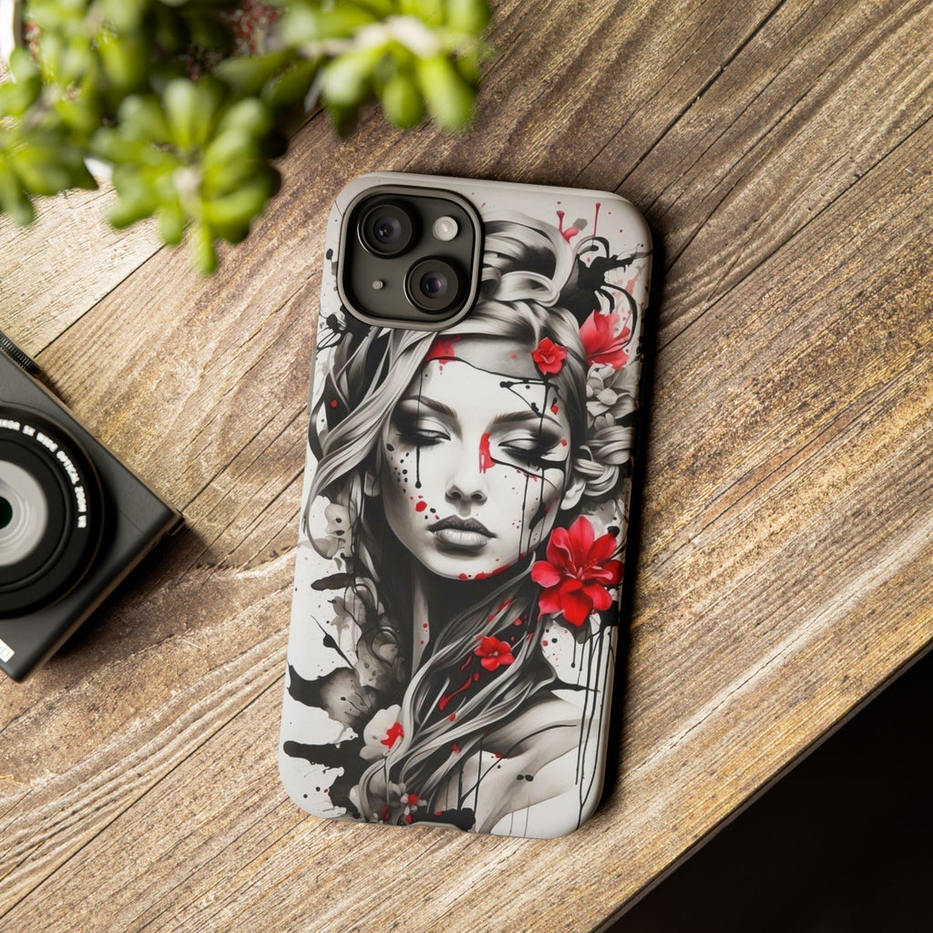Phone Case Noir Floral Portrait Protective Tough Case