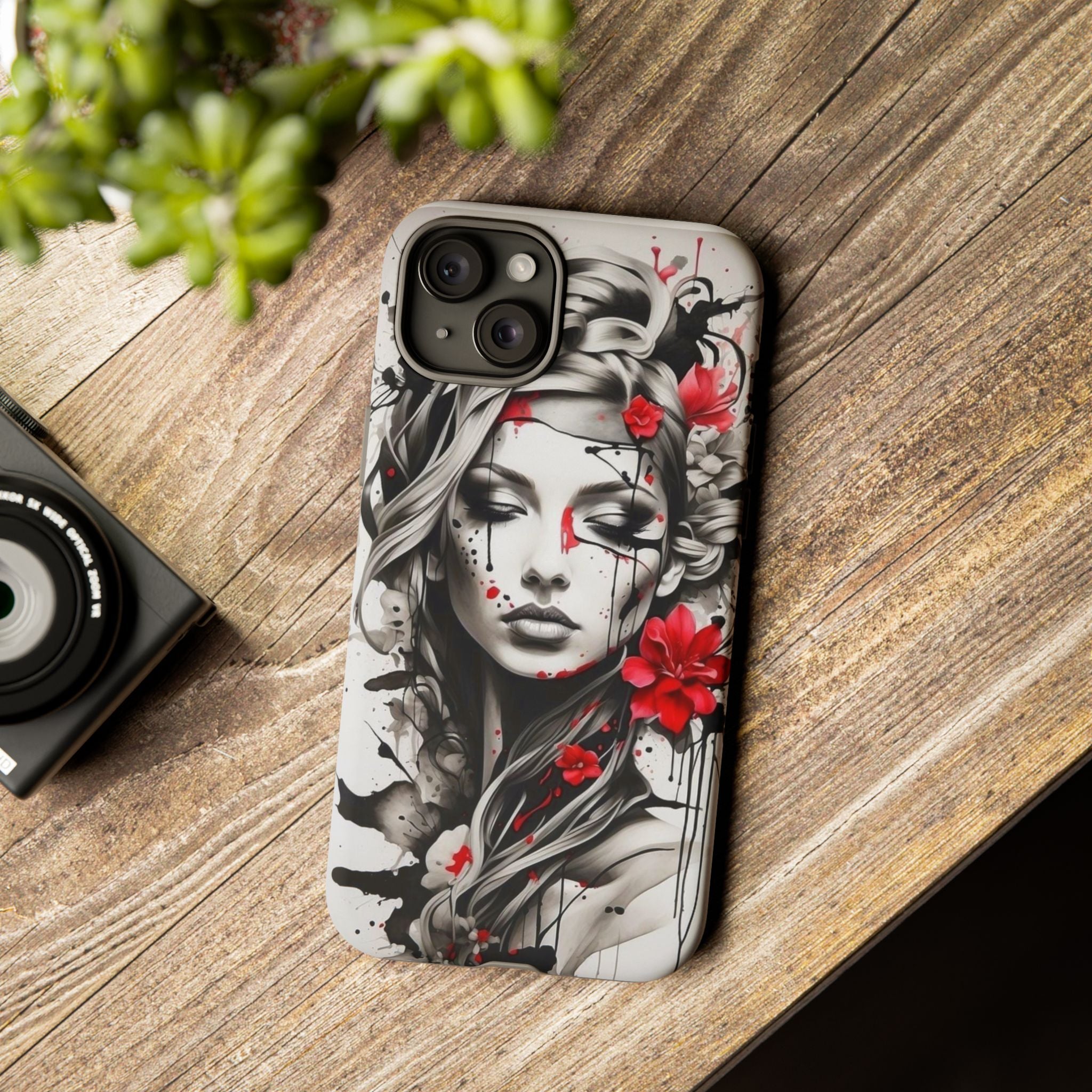 Phone Case Noir Floral Portrait Protective Tough Case