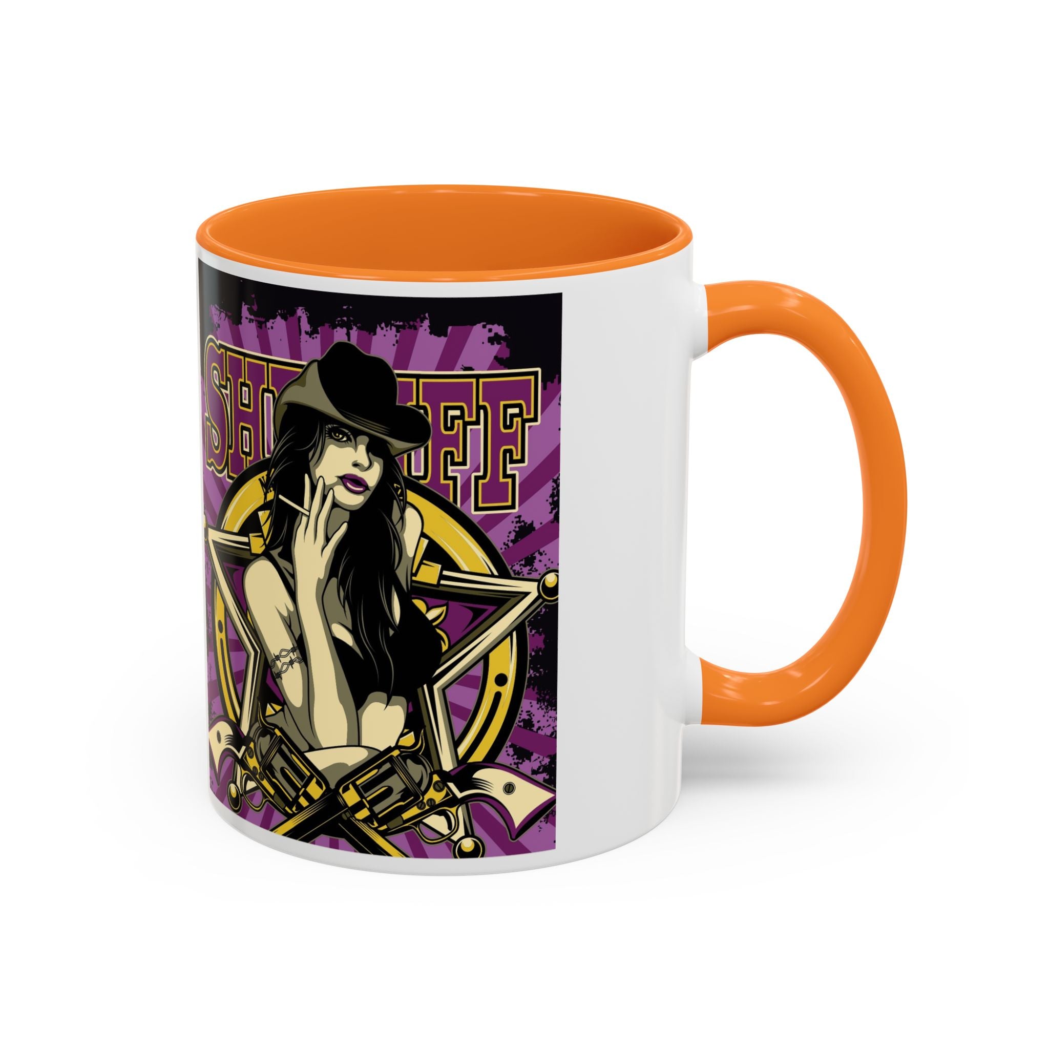 Sheriff Pin-Up Art Coffee Mug (11oz/15oz) — Retro Western Femme Fatale Ceramic Mug