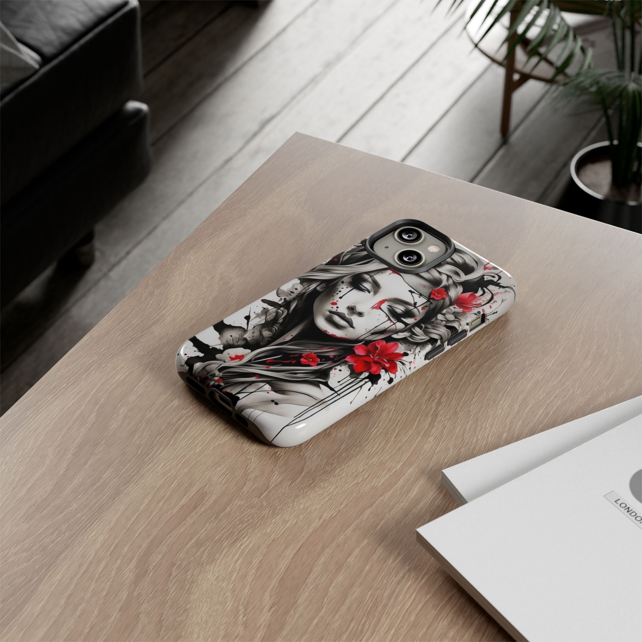 Phone Case Noir Floral Portrait Protective Tough Case