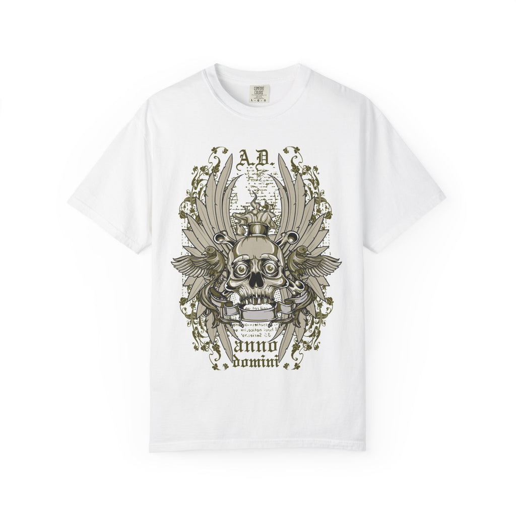 Skull Crest Illustration T-shirt | Floral Pinup Back Design