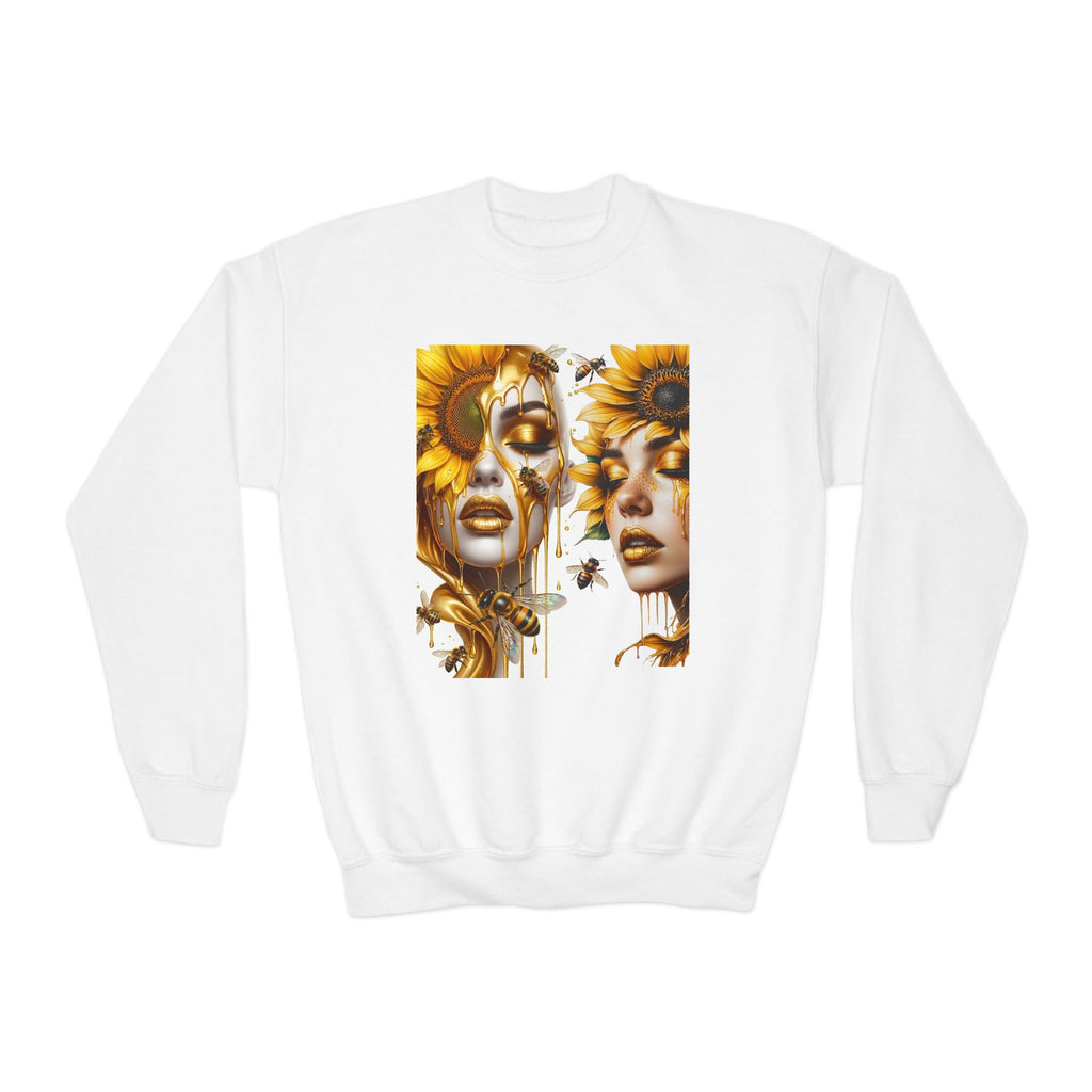 Sunflower Faces Youth Sweatshirt - Artistic Floral Portrait Crewneck