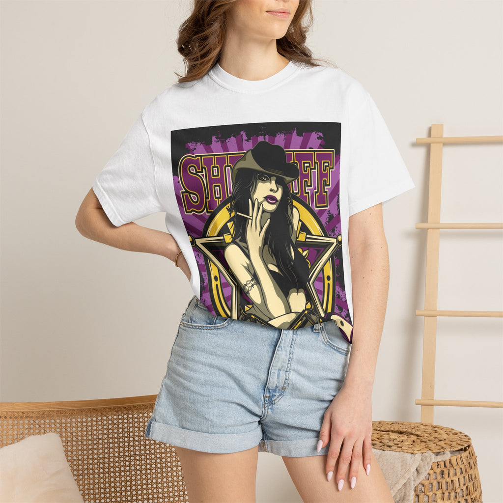 Sheriff Pin-Up T-Shirt — Retro Western Badge Graphic Tee