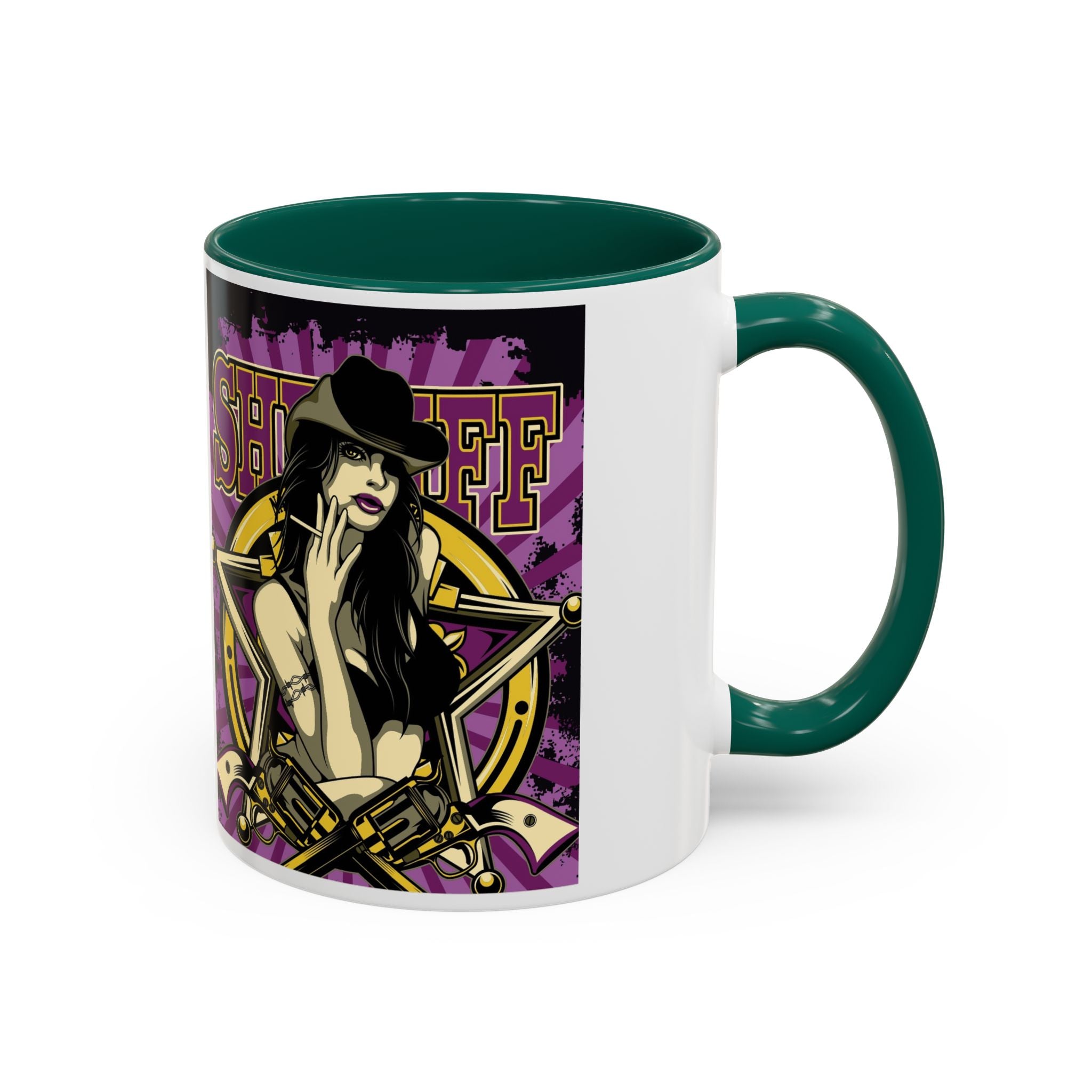 Sheriff Pin-Up Art Coffee Mug (11oz/15oz) — Retro Western Femme Fatale Ceramic Mug