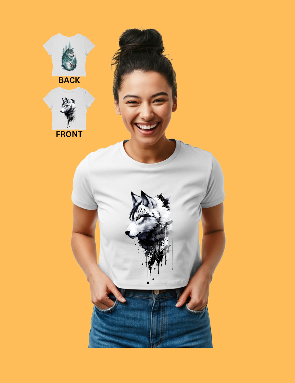 Wolf Forest Women's Baby Tee Artistic Wolf Head & Woodland Scene Graphic Tee