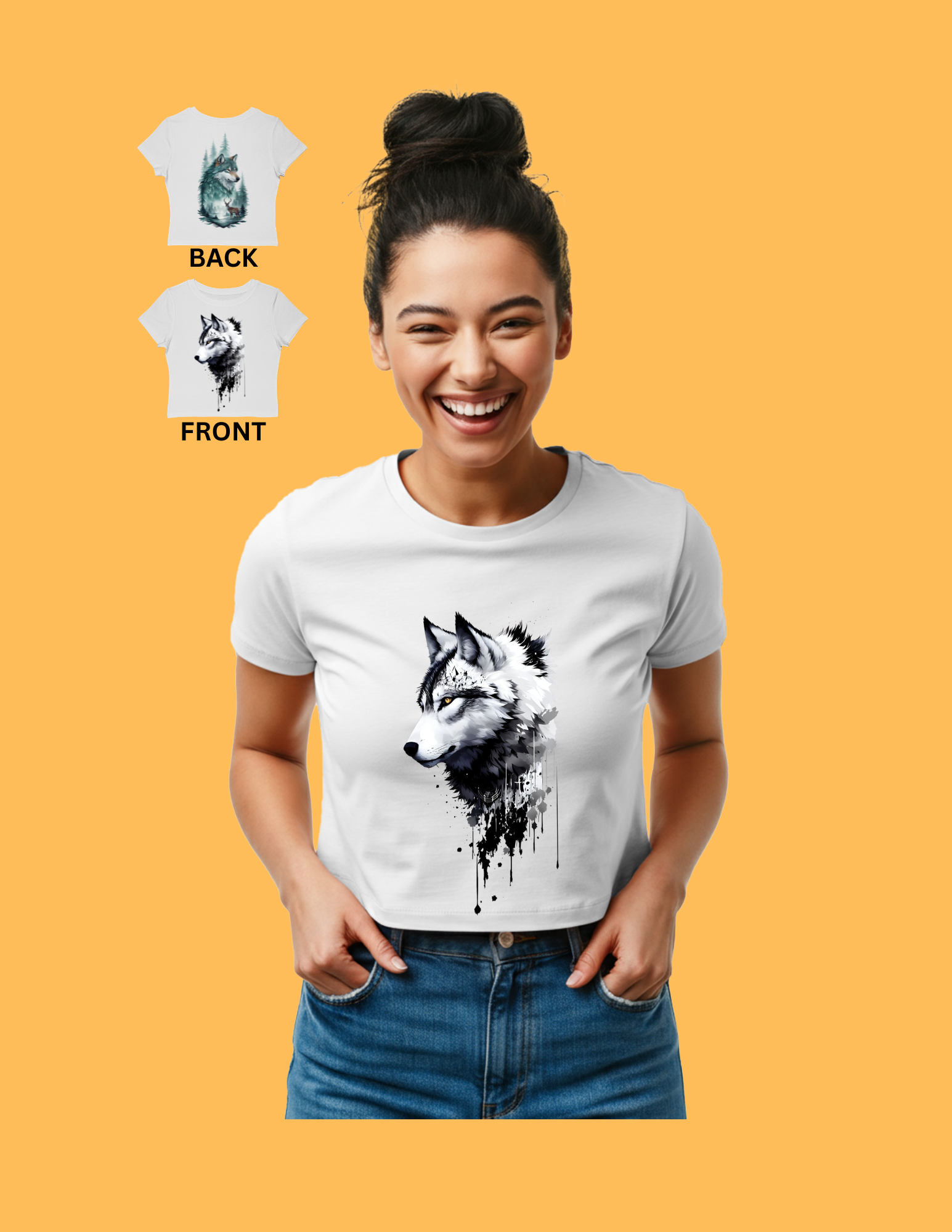 Wolf Forest Women's Baby Tee Artistic Wolf Head & Woodland Scene Graphic Tee