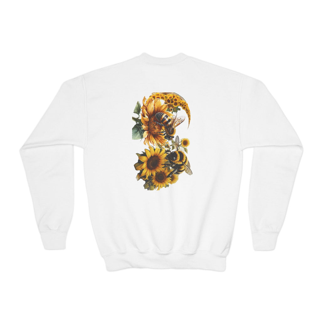 Sunflower Faces Youth Sweatshirt - Artistic Floral Portrait Crewneck