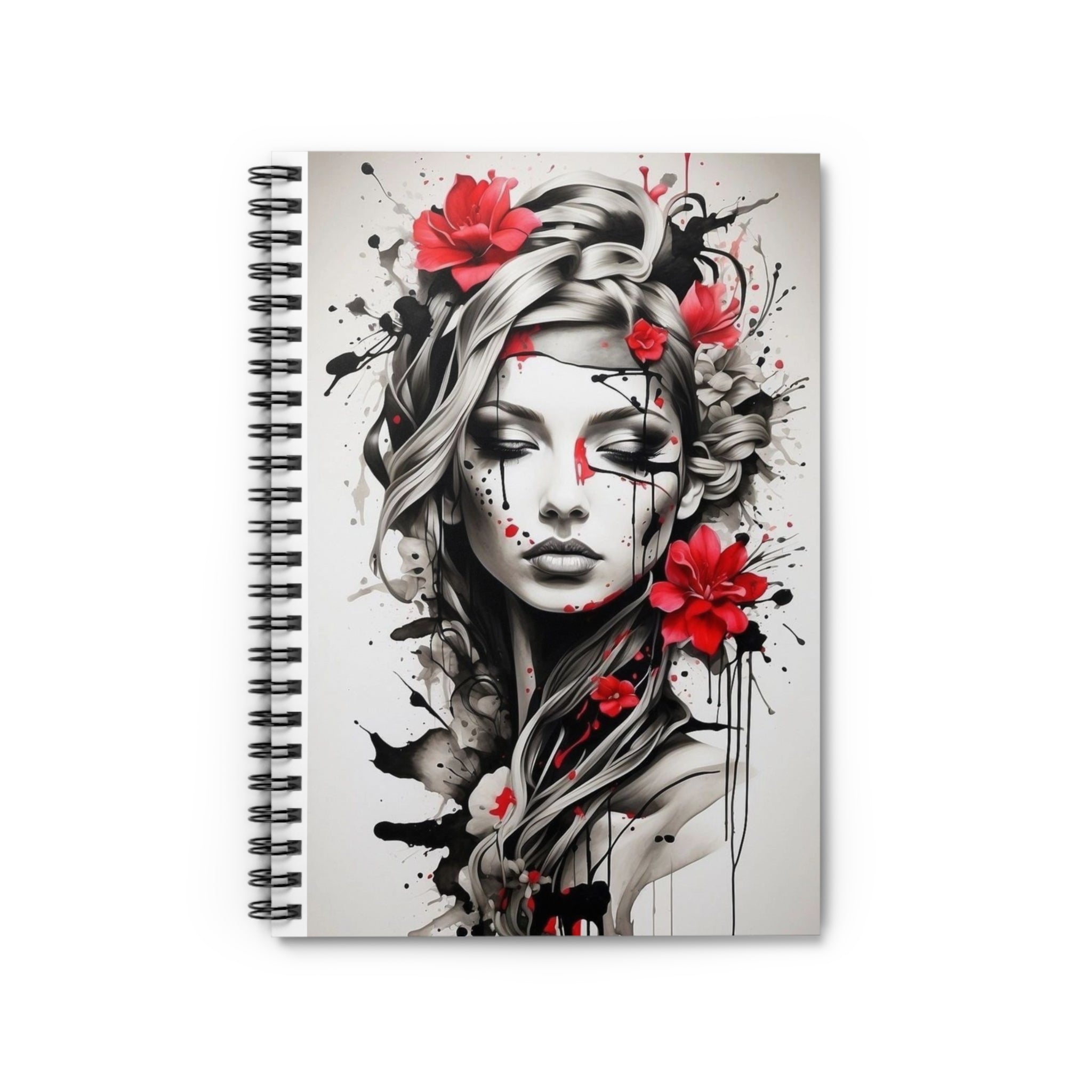 Spiral Notebook Gothic Floral Portrait Ruled Journal (Red & Black)