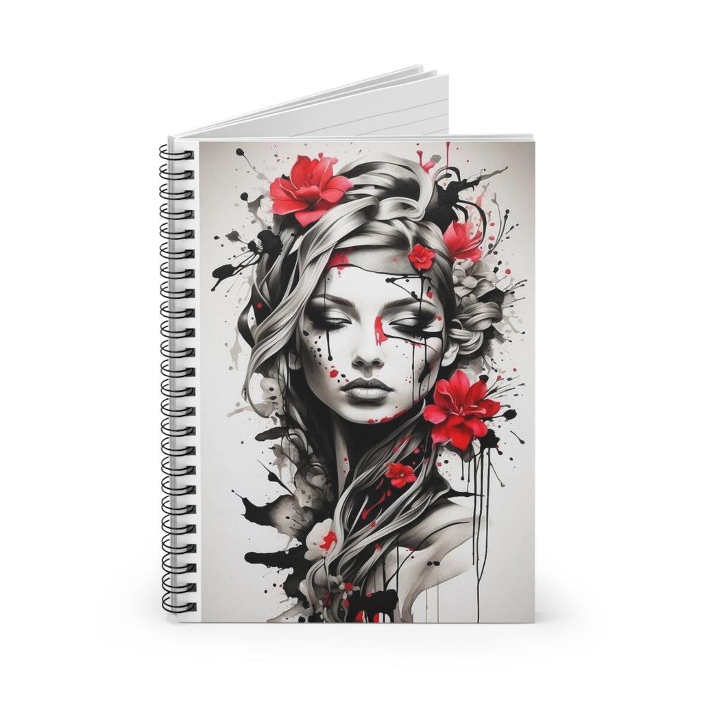 Spiral Notebook Gothic Floral Portrait Ruled Journal (Red & Black)