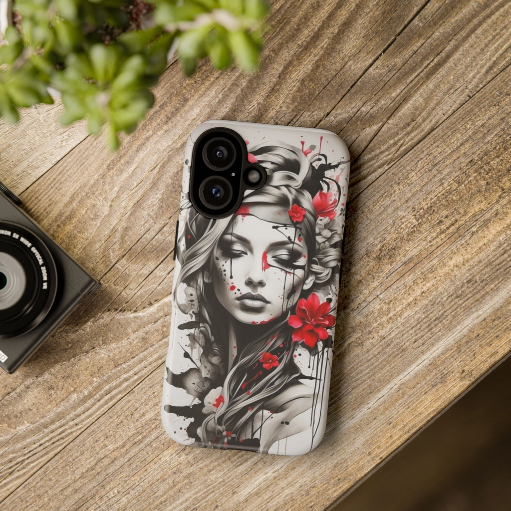 Phone Case Noir Floral Portrait Protective Tough Case