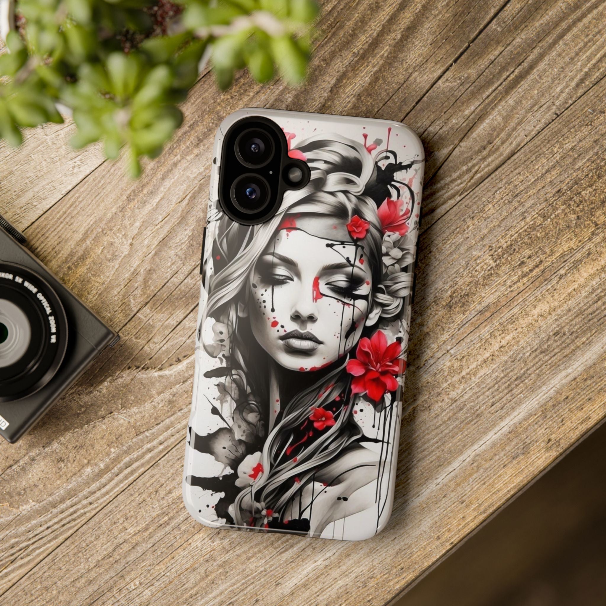 Phone Case Noir Floral Portrait Protective Tough Case