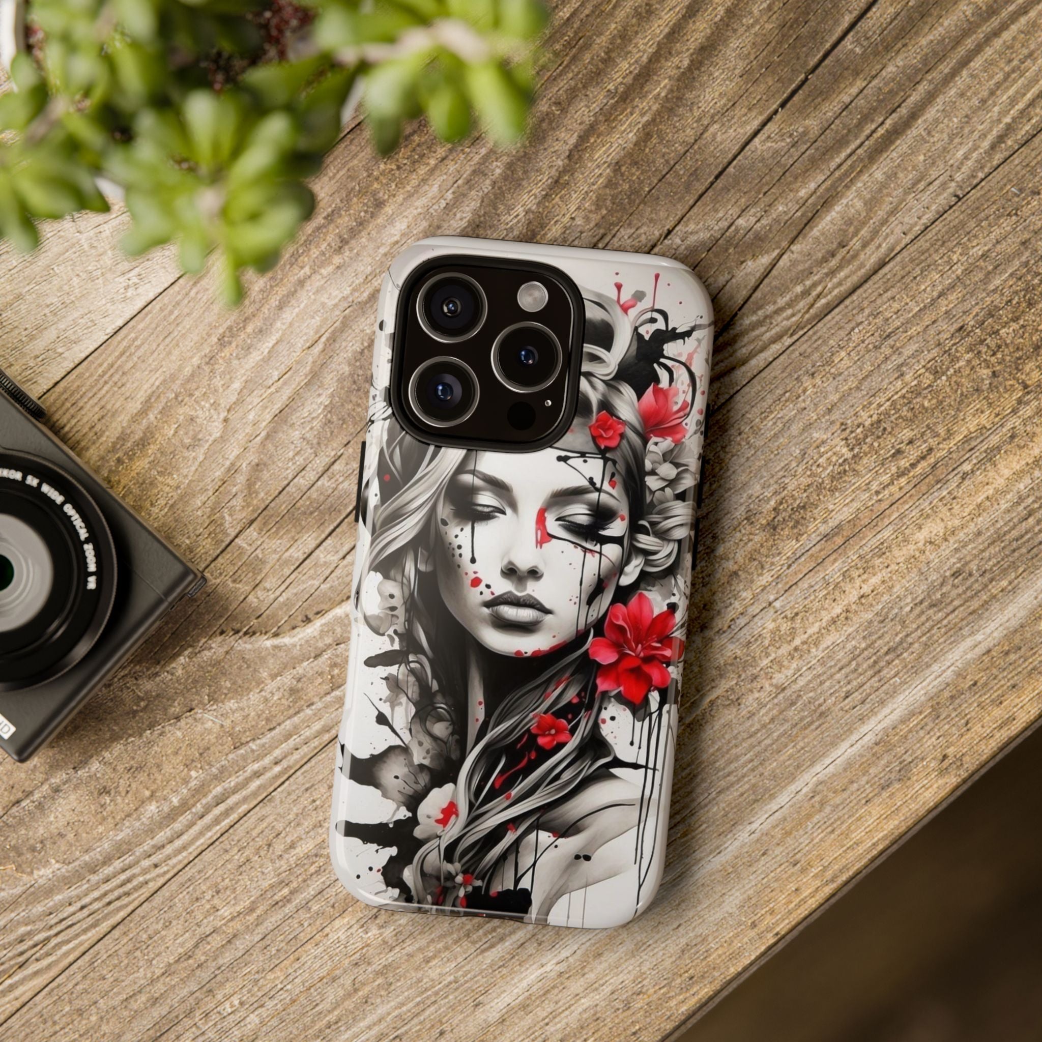 Phone Case Noir Floral Portrait Protective Tough Case