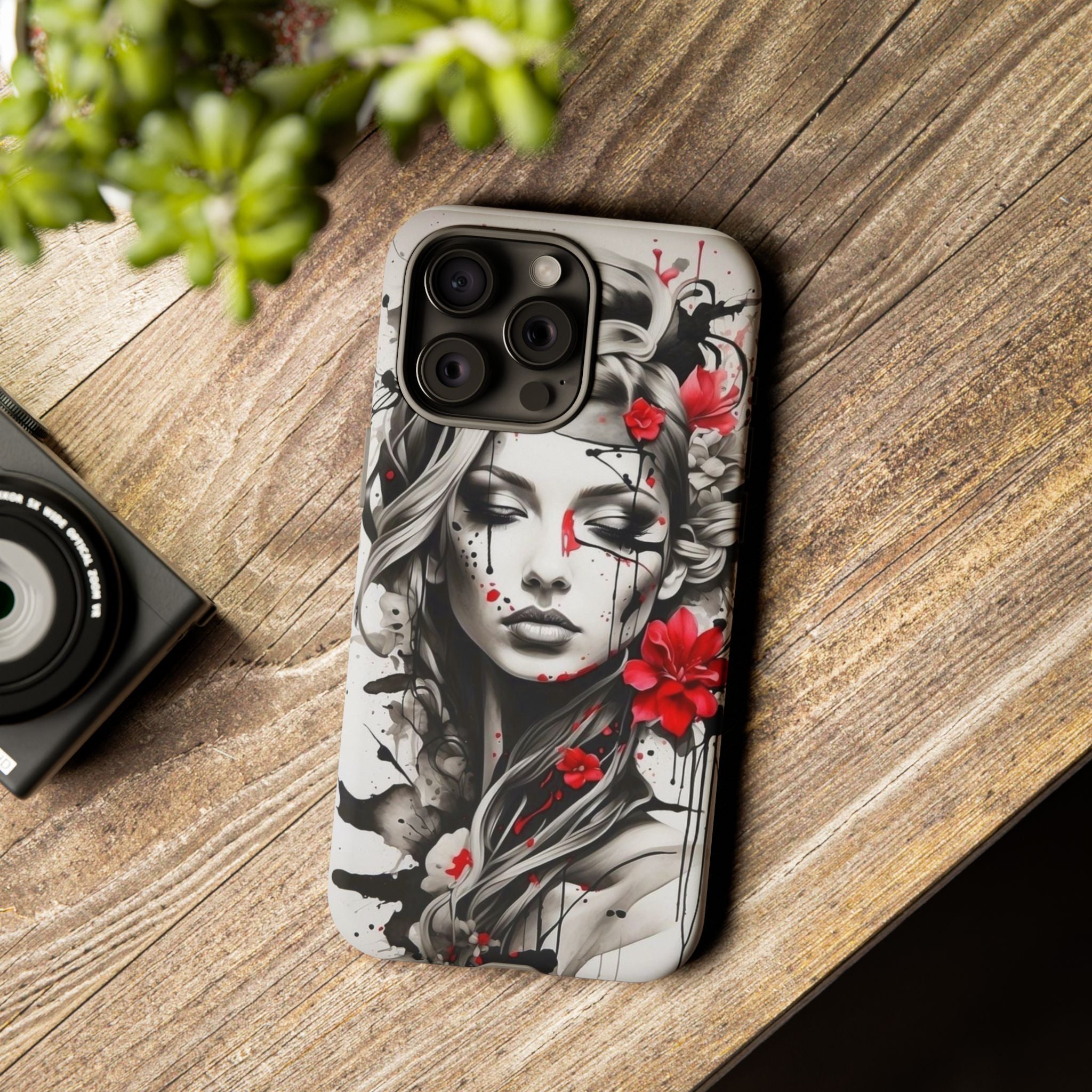 Phone Case Noir Floral Portrait Protective Tough Case
