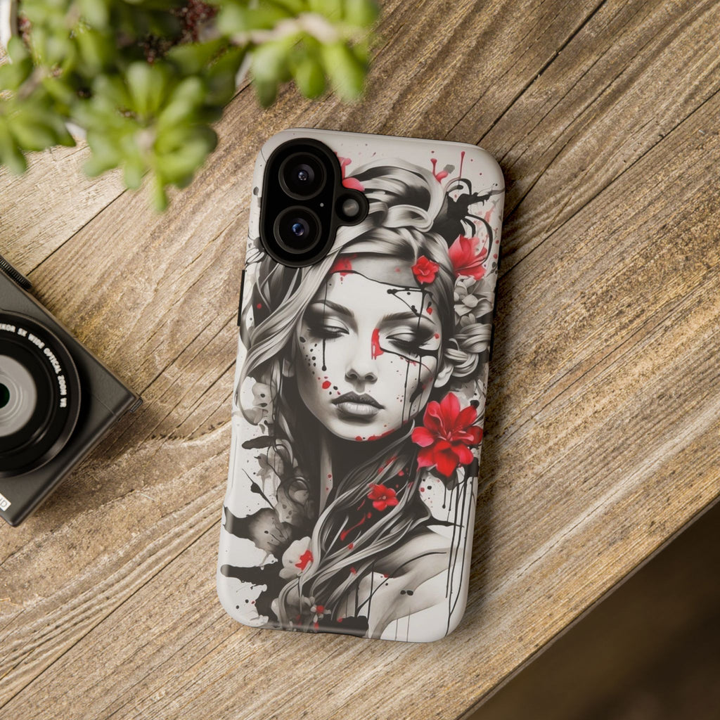 Phone Case Noir Floral Portrait Protective Tough Case