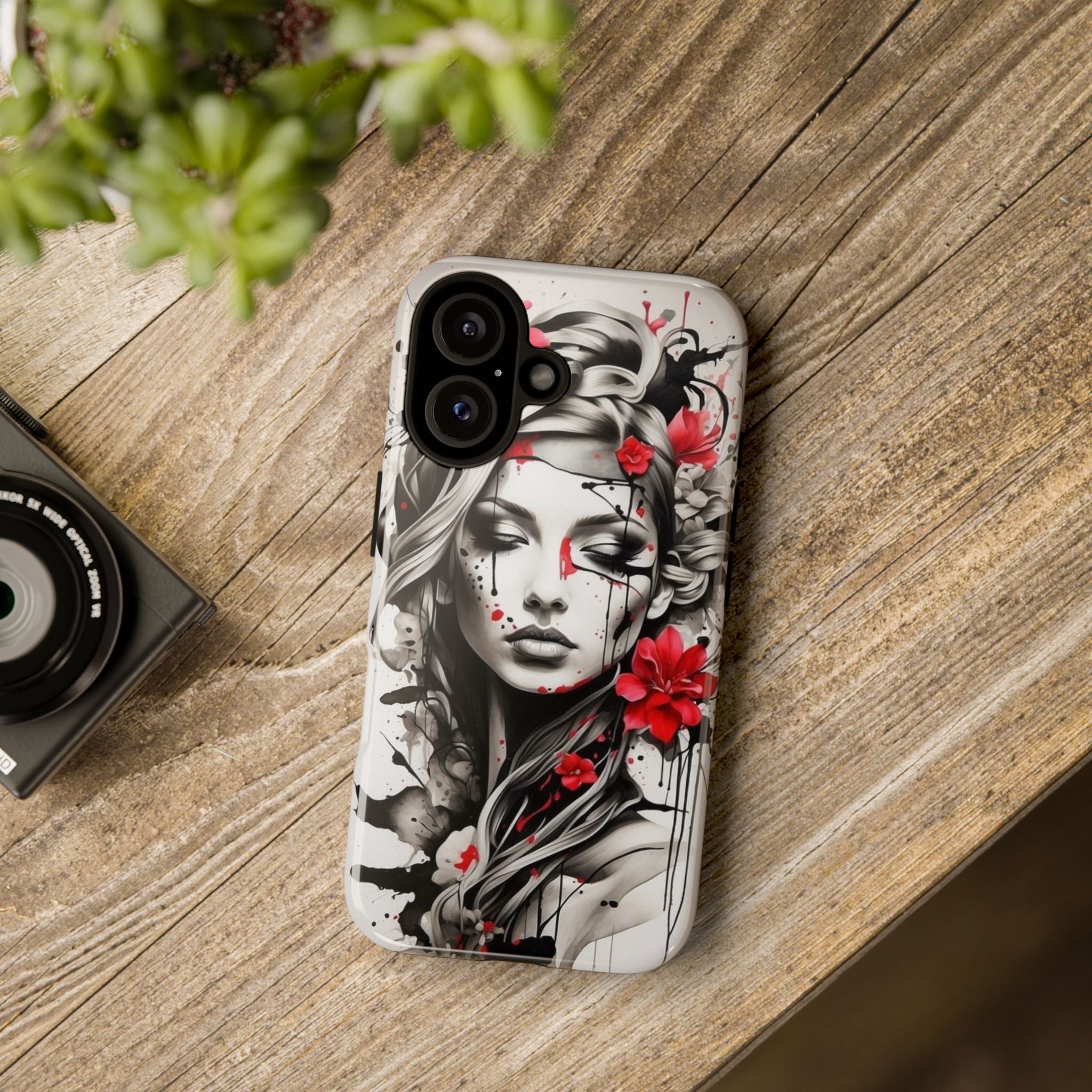 Phone Case Noir Floral Portrait Protective Tough Case