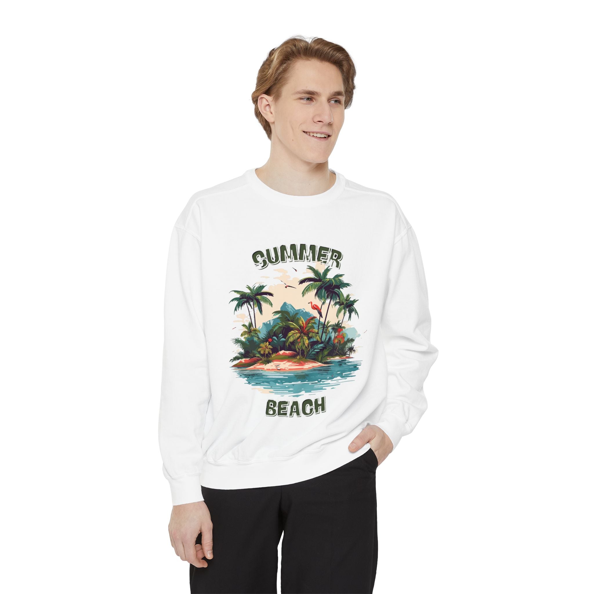 Beach Island Sweatshirt — "Summer Beach" Tropical Palm Crewneck