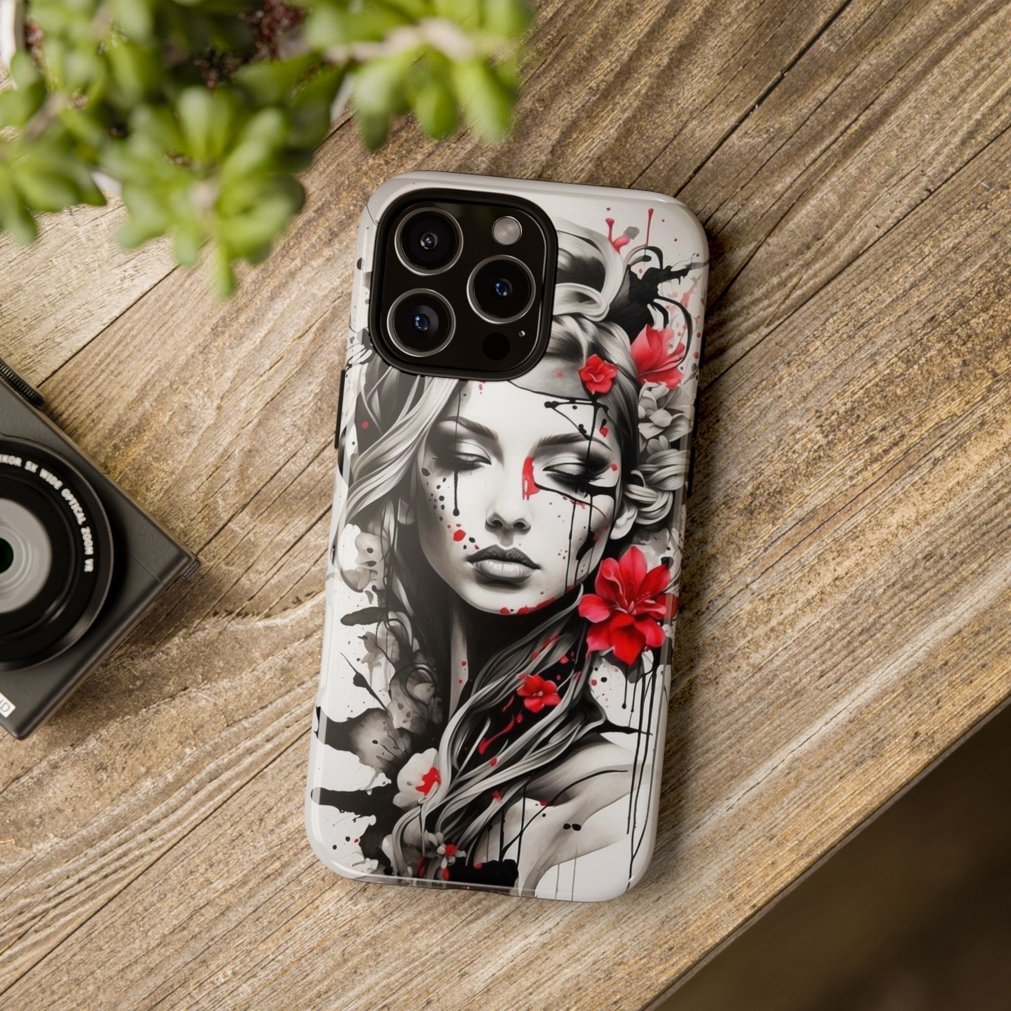 Phone Case Noir Floral Portrait Protective Tough Case