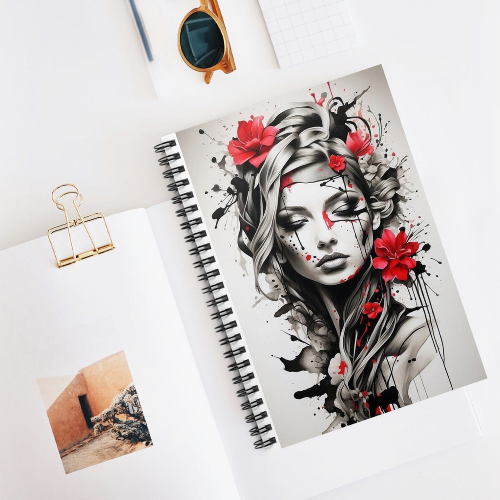 Spiral Notebook Gothic Floral Portrait Ruled Journal (Red & Black)