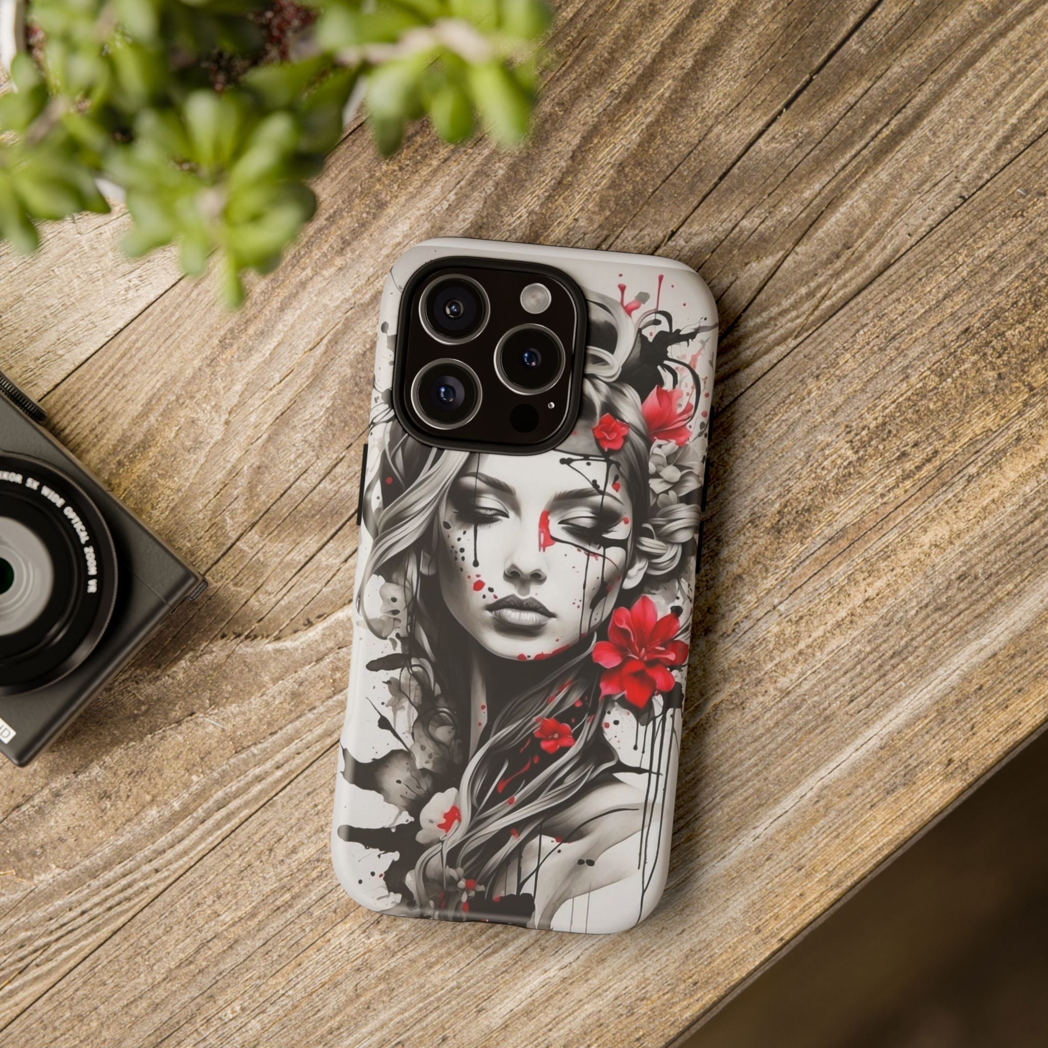 Phone Case Noir Floral Portrait Protective Tough Case