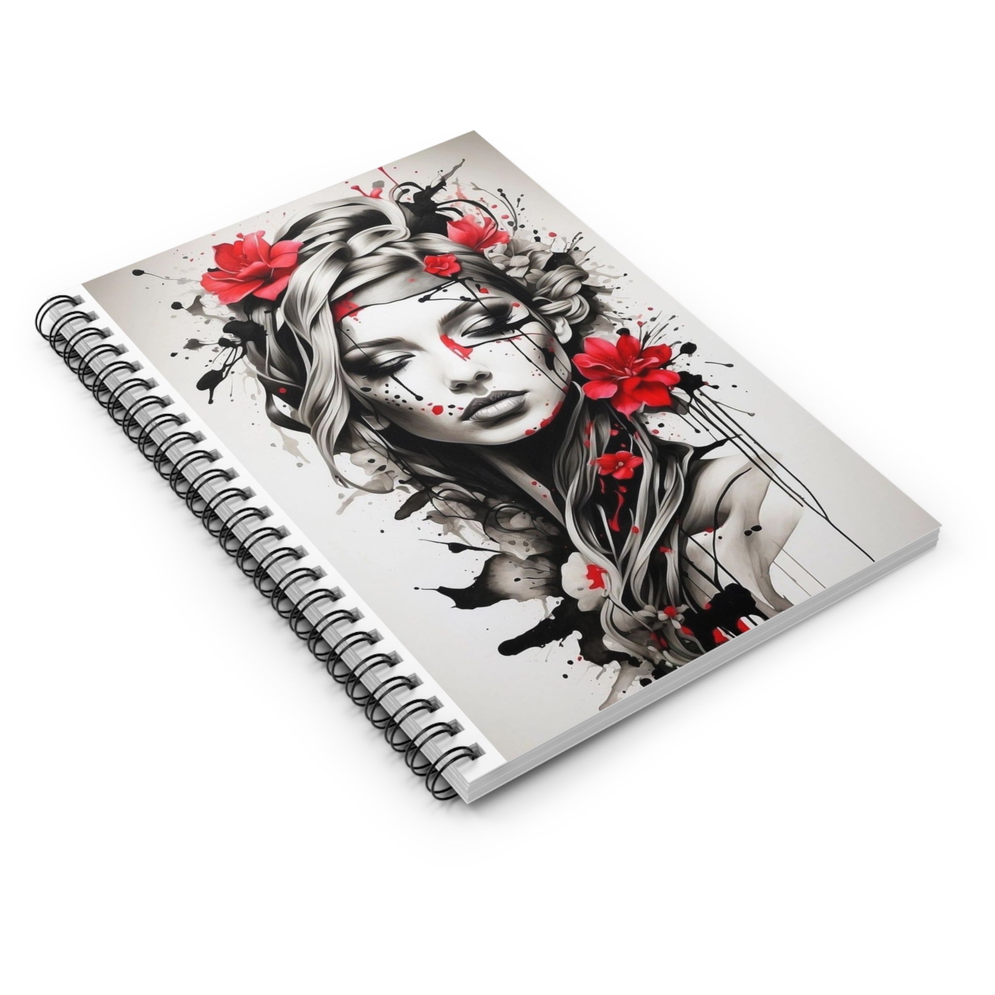 Spiral Notebook Gothic Floral Portrait Ruled Journal (Red & Black)
