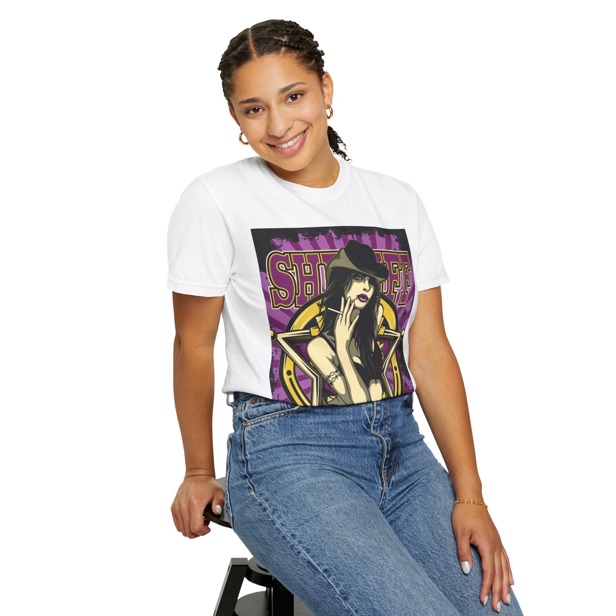 Sheriff Pinup Graphic T-Shirt — Vintage Western Woman Illustration