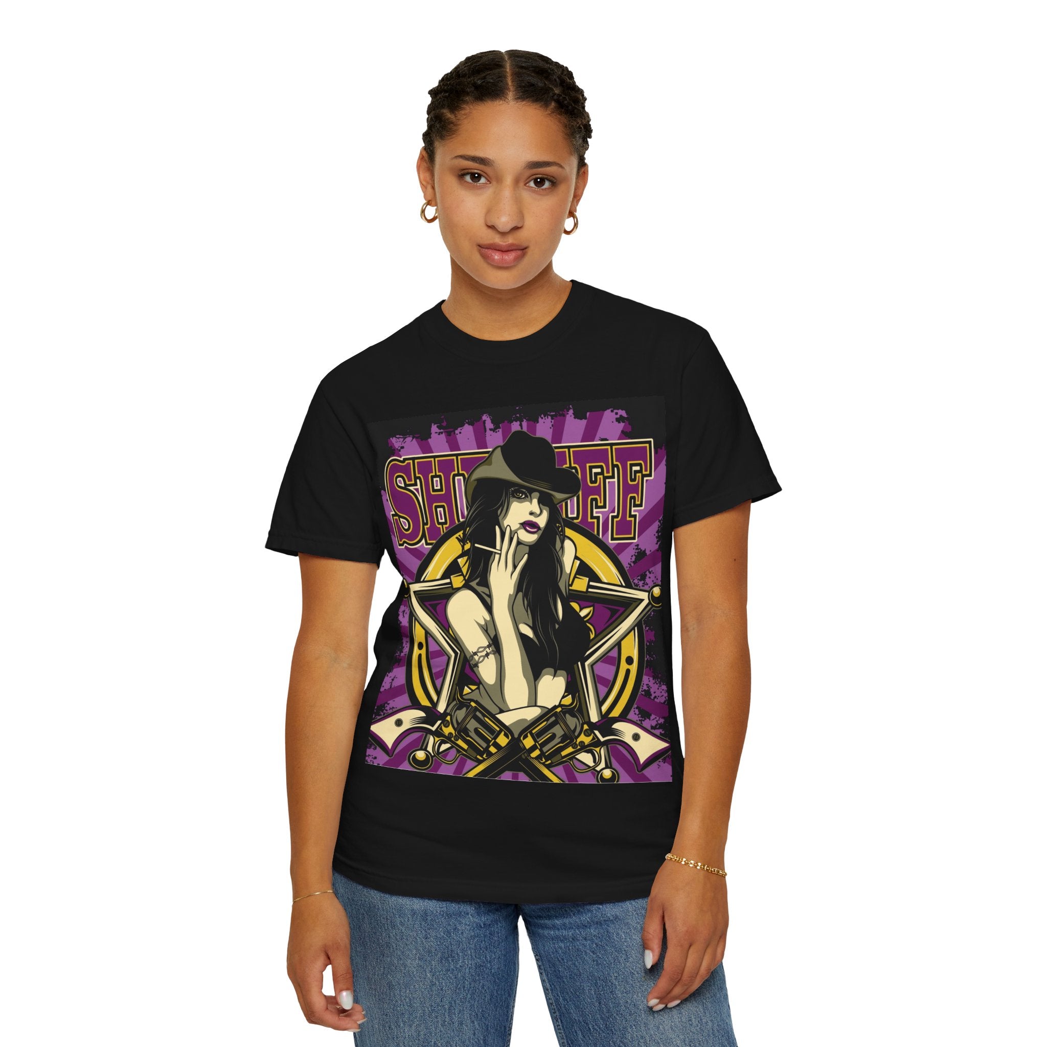Sheriff Pinup Graphic T-Shirt — Vintage Western Woman Illustration
