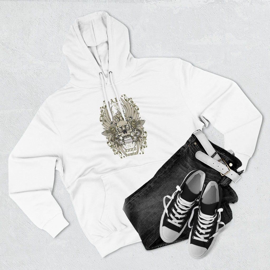 Skull Crest Hoodie — Gothic Winged Skull Graphic Fleece Pullover