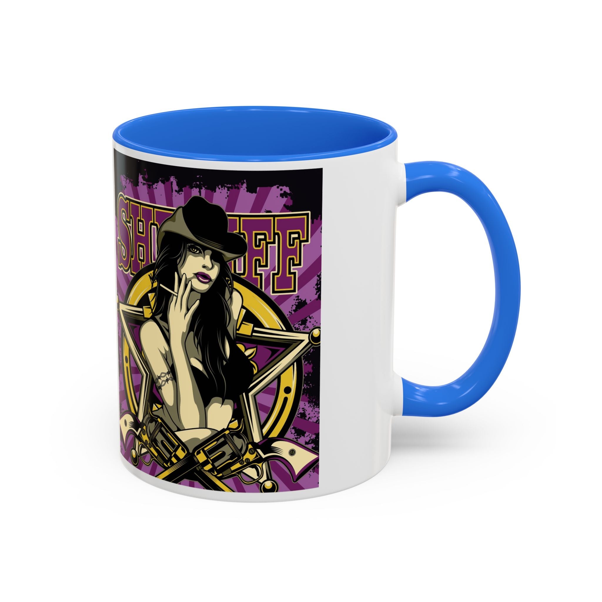 Sheriff Pin-Up Art Coffee Mug (11oz/15oz) — Retro Western Femme Fatale Ceramic Mug